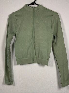 Light Green Ribbed Zip-Front Jacket